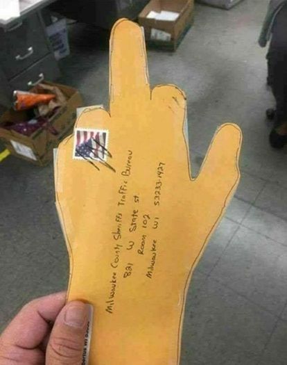 The perfect envelope for paying traffic tickets you don't agree with.