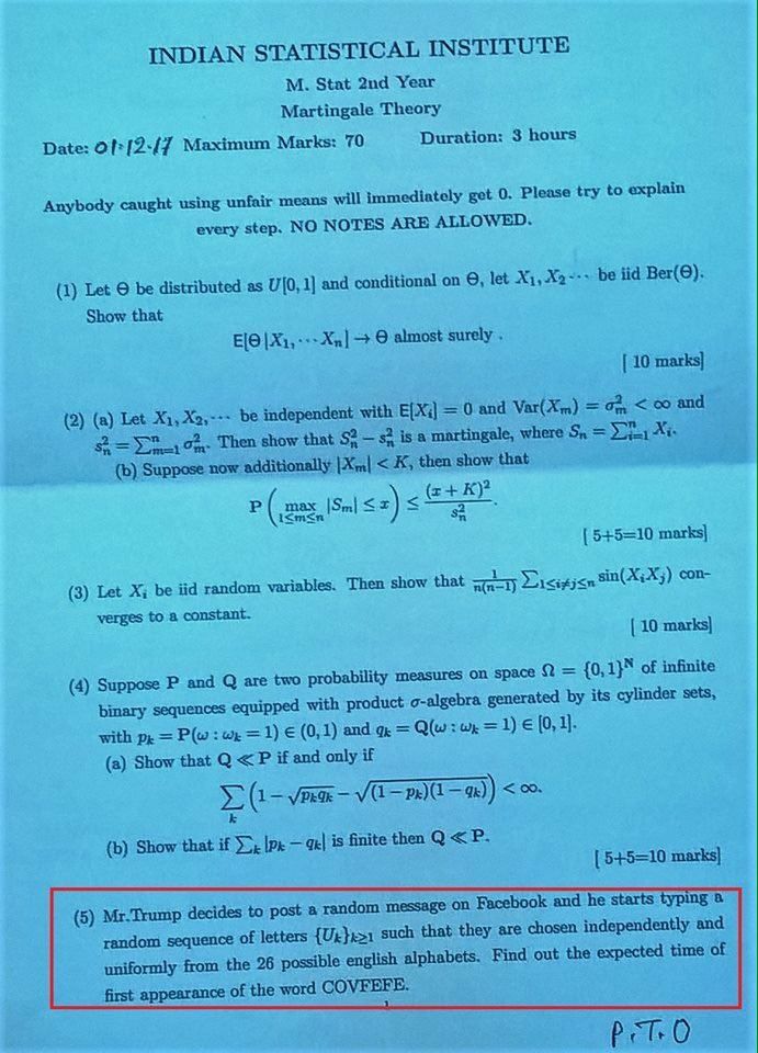 An exam question at the Indian statistical institute