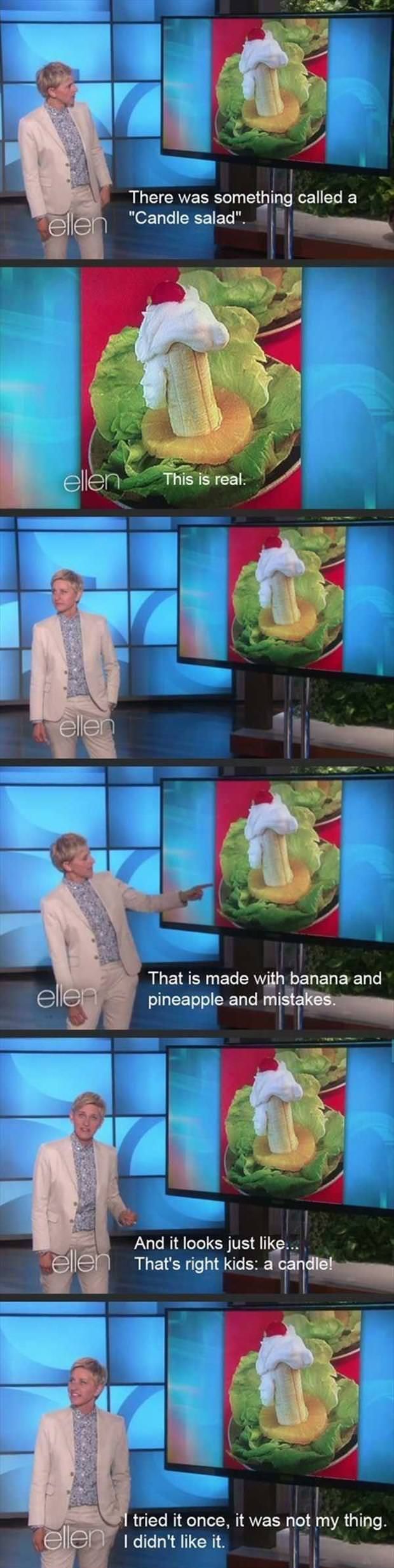 Ellen on candle salad