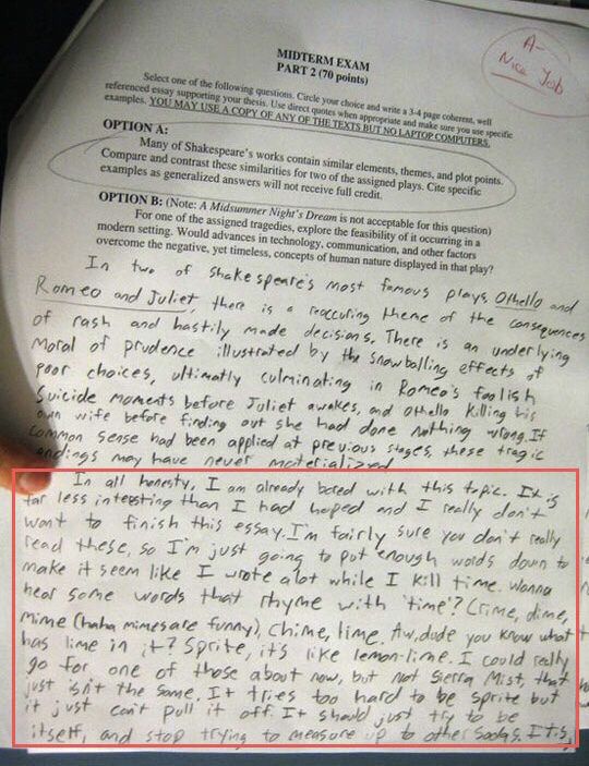 This kid.... Read the second paragraph, and then check out his grade.