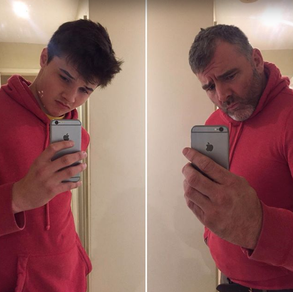 Dad mocks 16 year old son by copying his Instagram selfies.