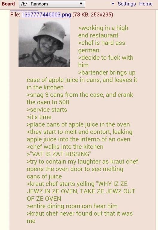 Anon works with a german chef
