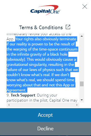 Well played, Capital One... Always read Terms & Conditions