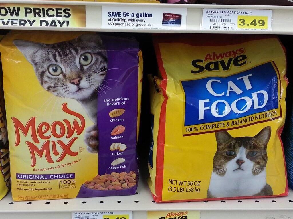 The depressed cat on this off-brand cat food
