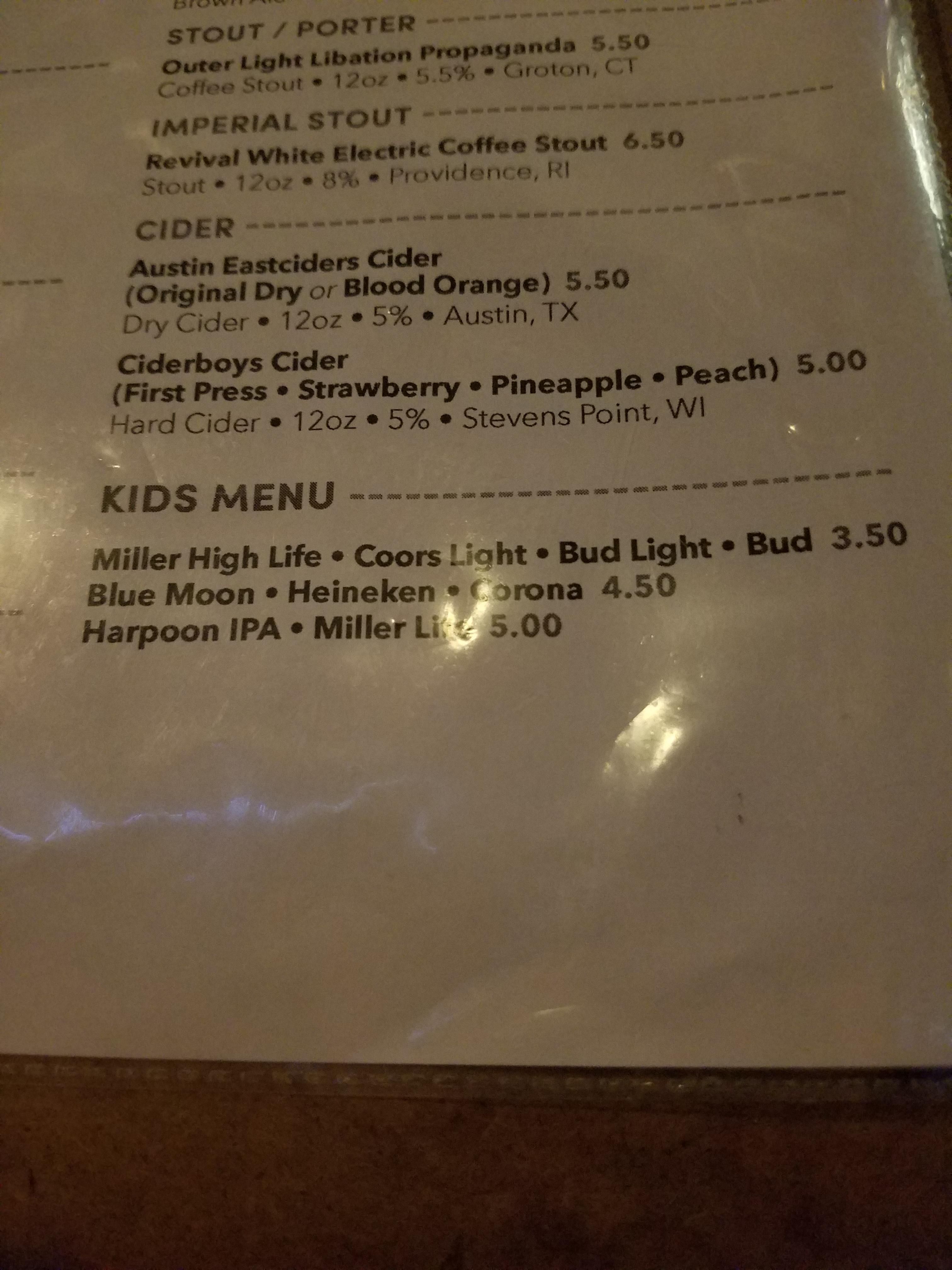 My local dive bar has a kids menu