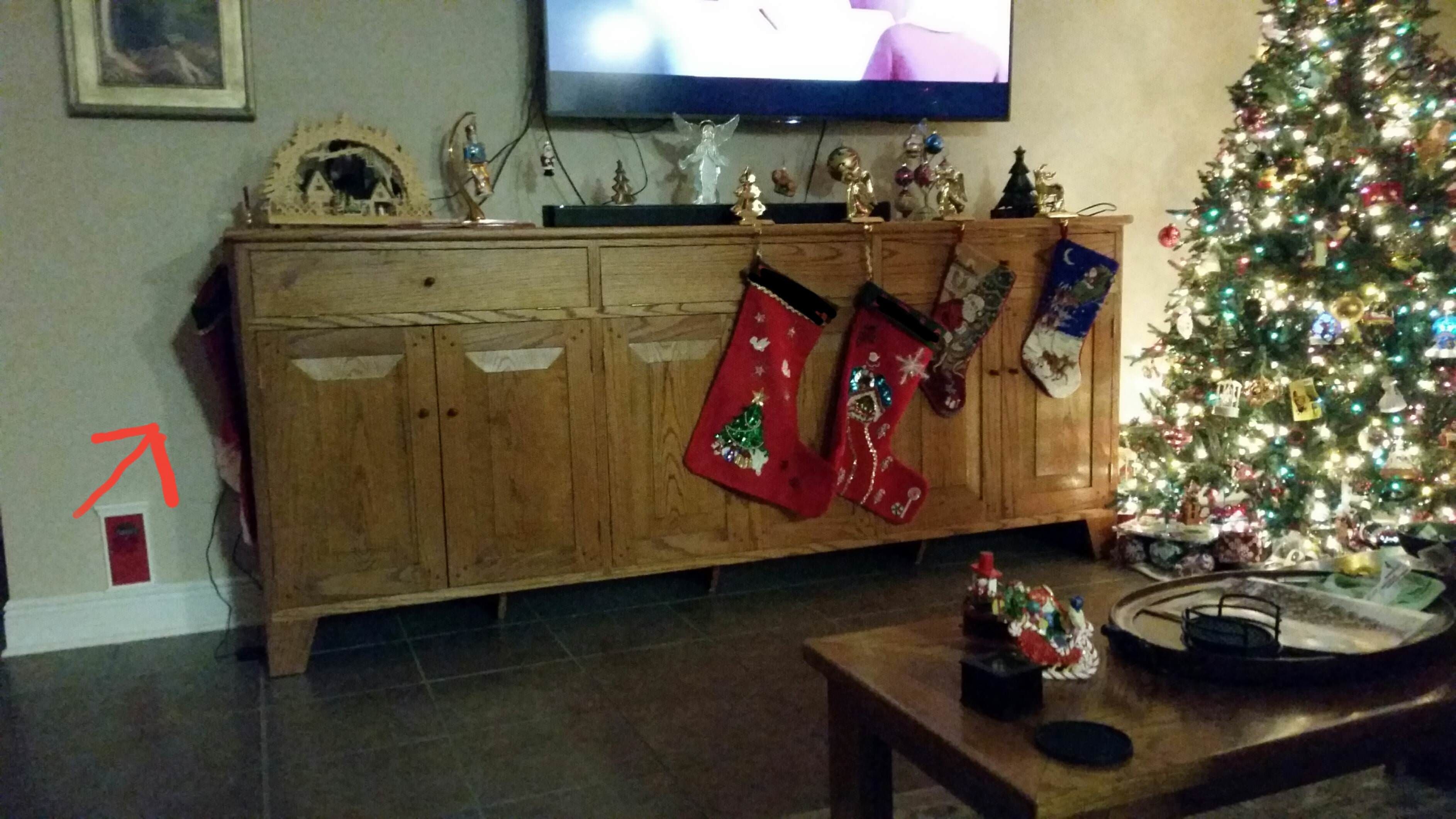 Another reason why I'm not sure my in laws like me. My stocking is not only separate from theirs, it is on the other side of the furniture.