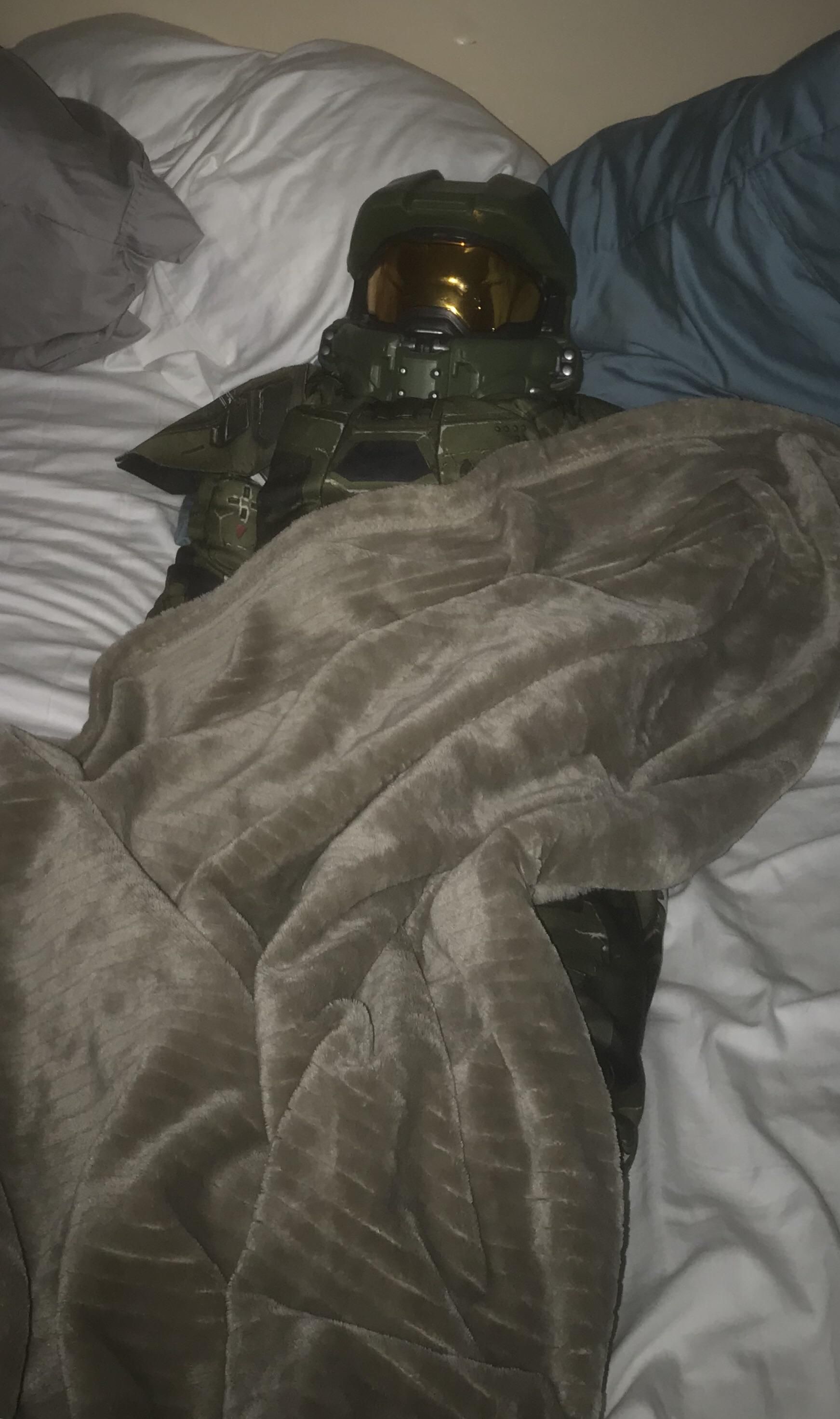 My 5 year old fast asleep. Second night he has slept in this costume.