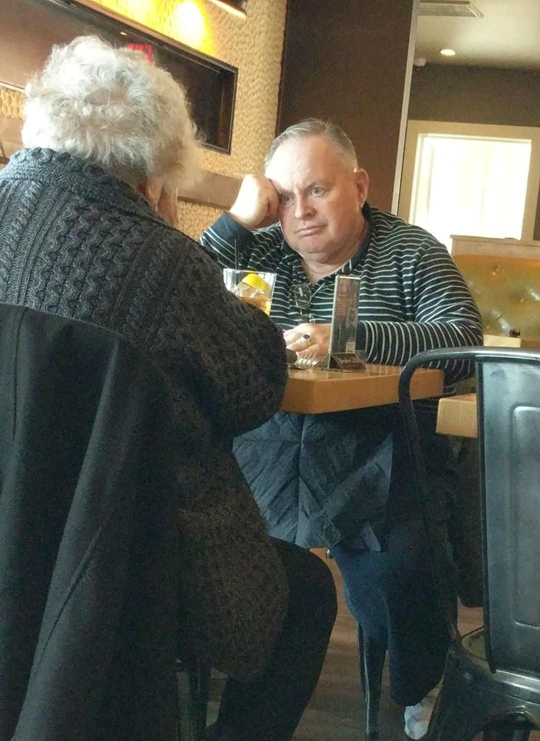 Spotted this couple while having lunch. She's talking but I guarantee he ain't listening.