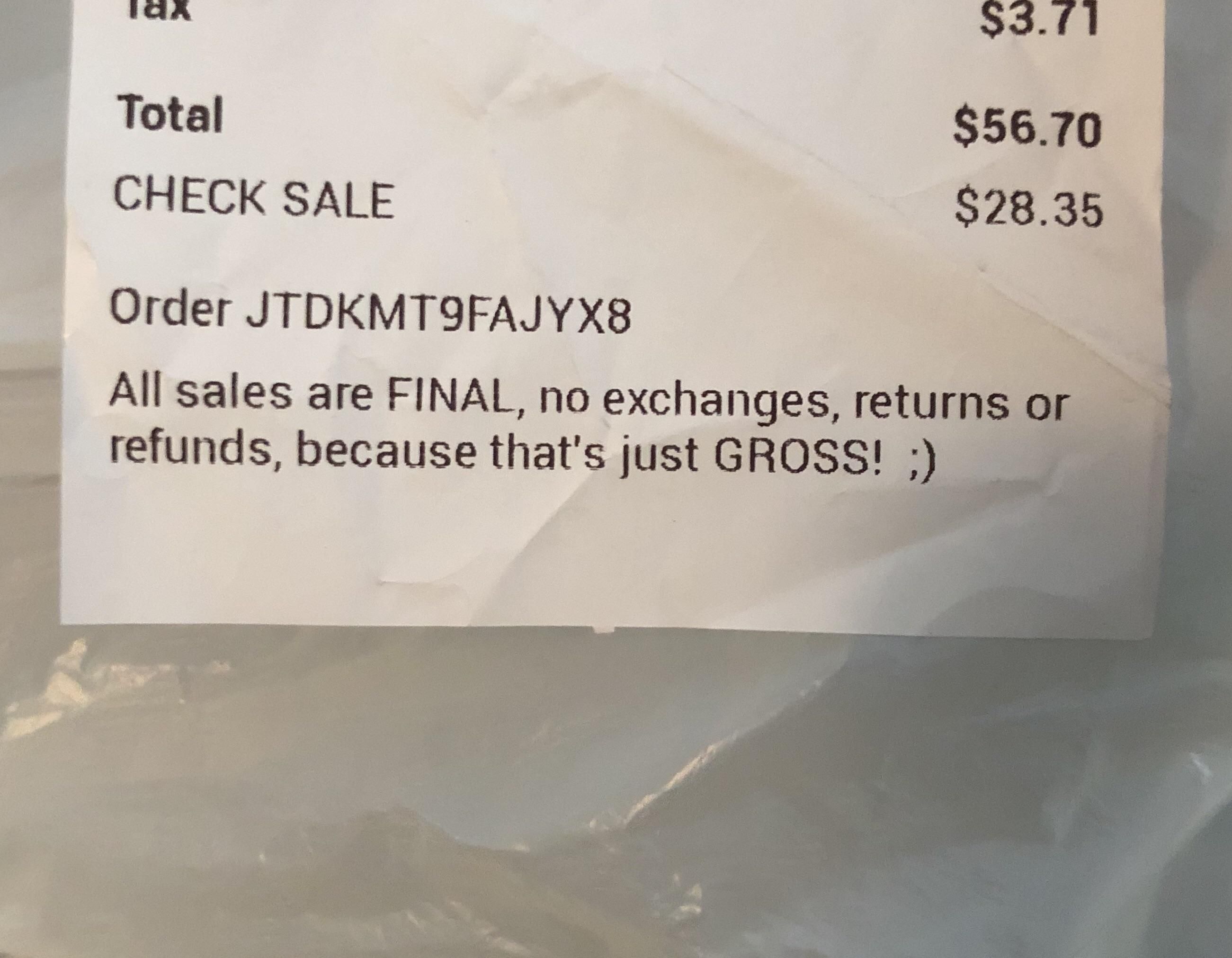 The receipt for a sex shop, thank god i guess??