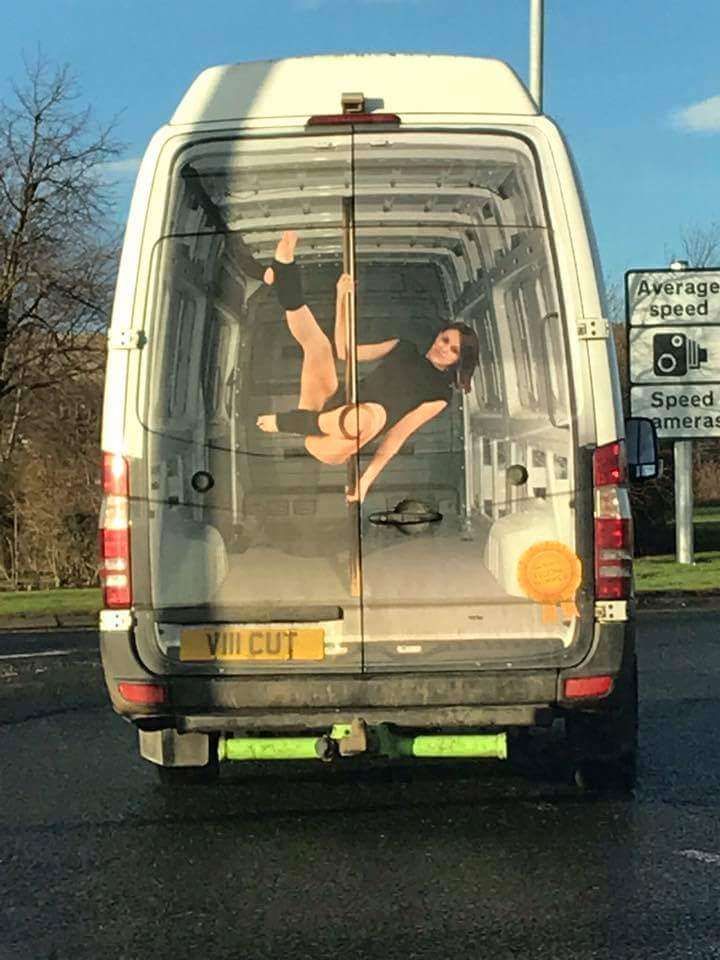 This van decor I was driving behind