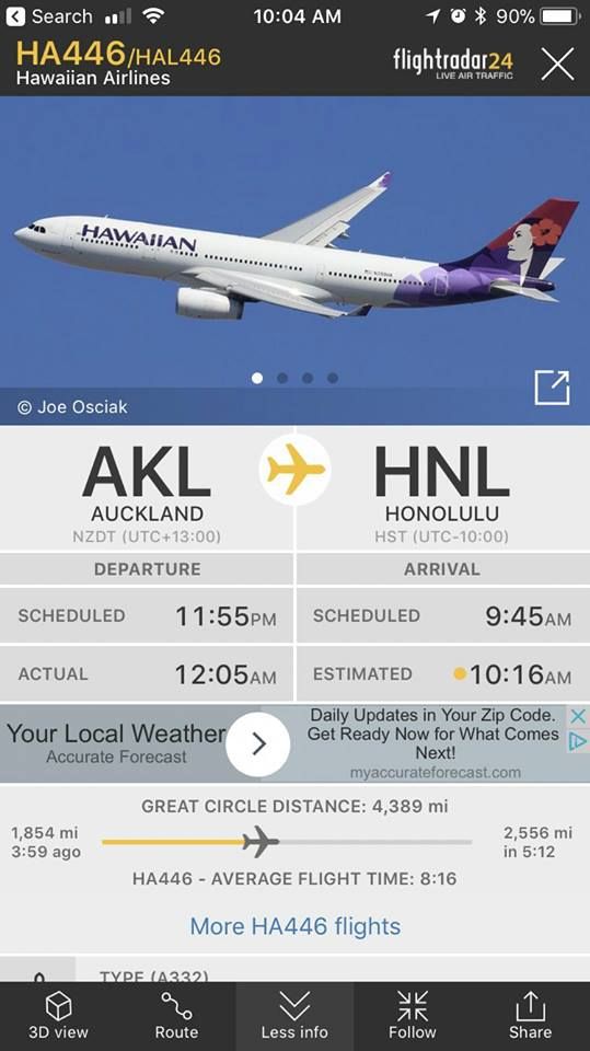 This plane is departing from New Zealand in 2018, will land in Hawaii in 2017.