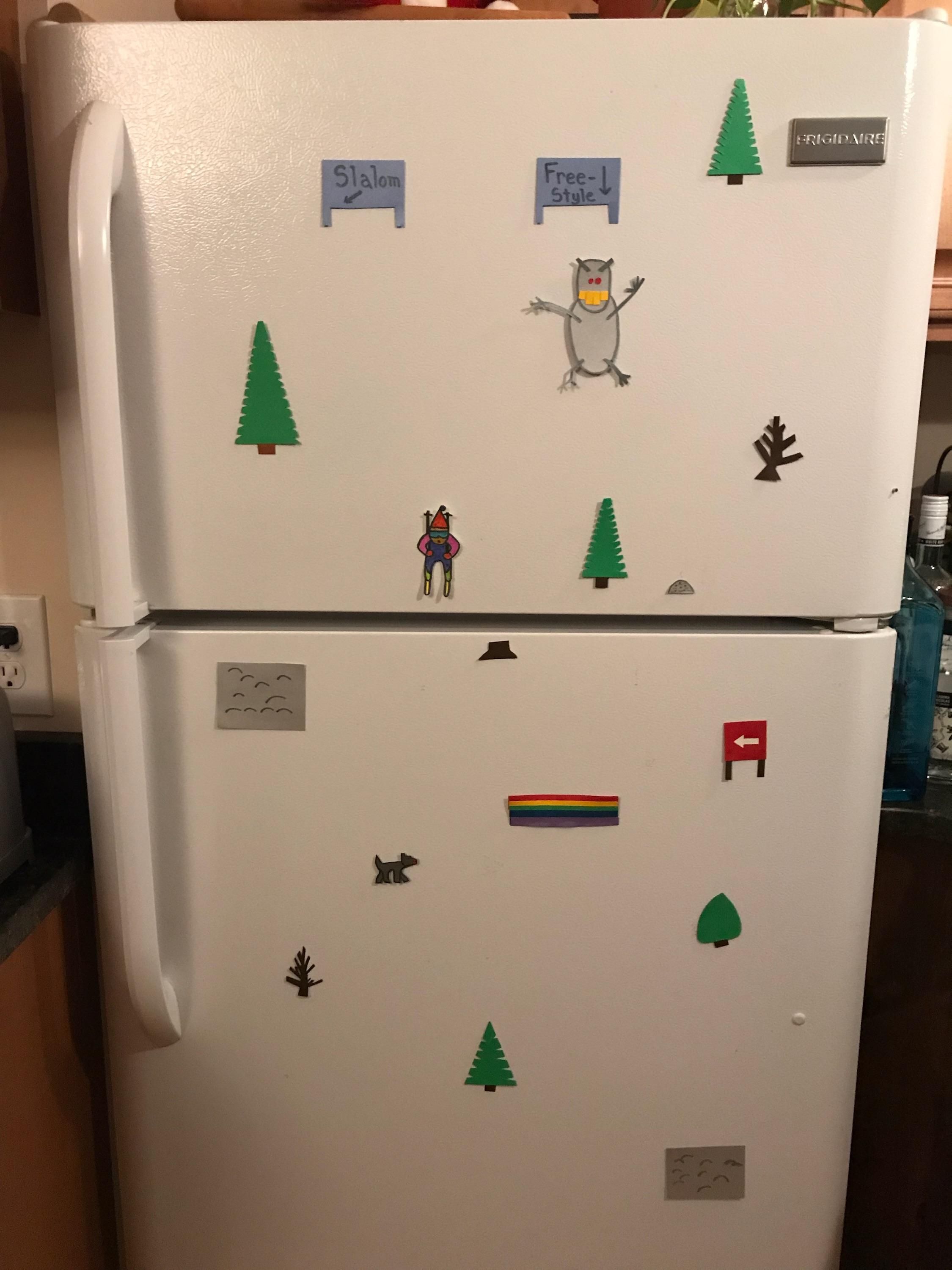 My brother decorated his fridge for the holidays.