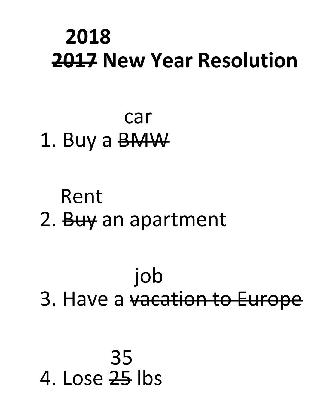 2018 New Year Resolution