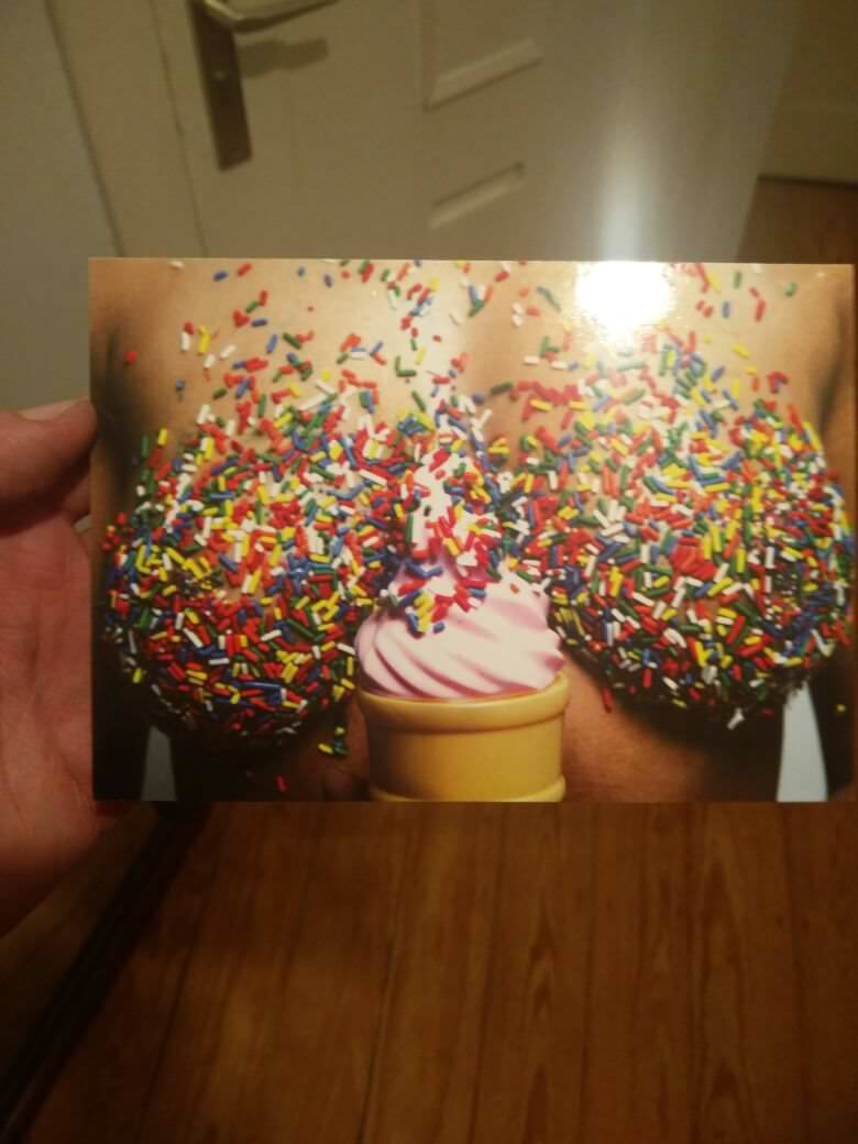 My mom didn't notice the card she sent to my GF for her birthday...