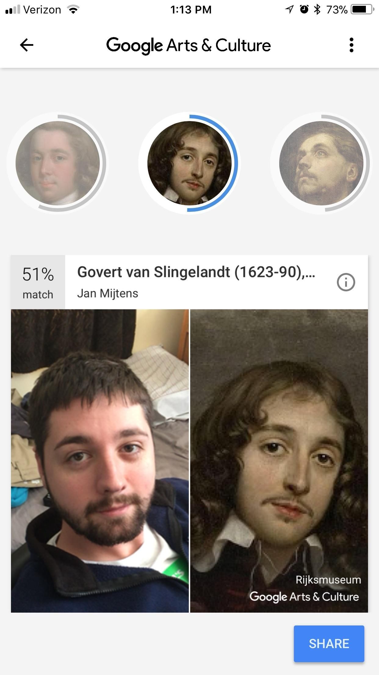 My sister downloaded this new app that takes your picture and compares it to old paintings and here what came up...