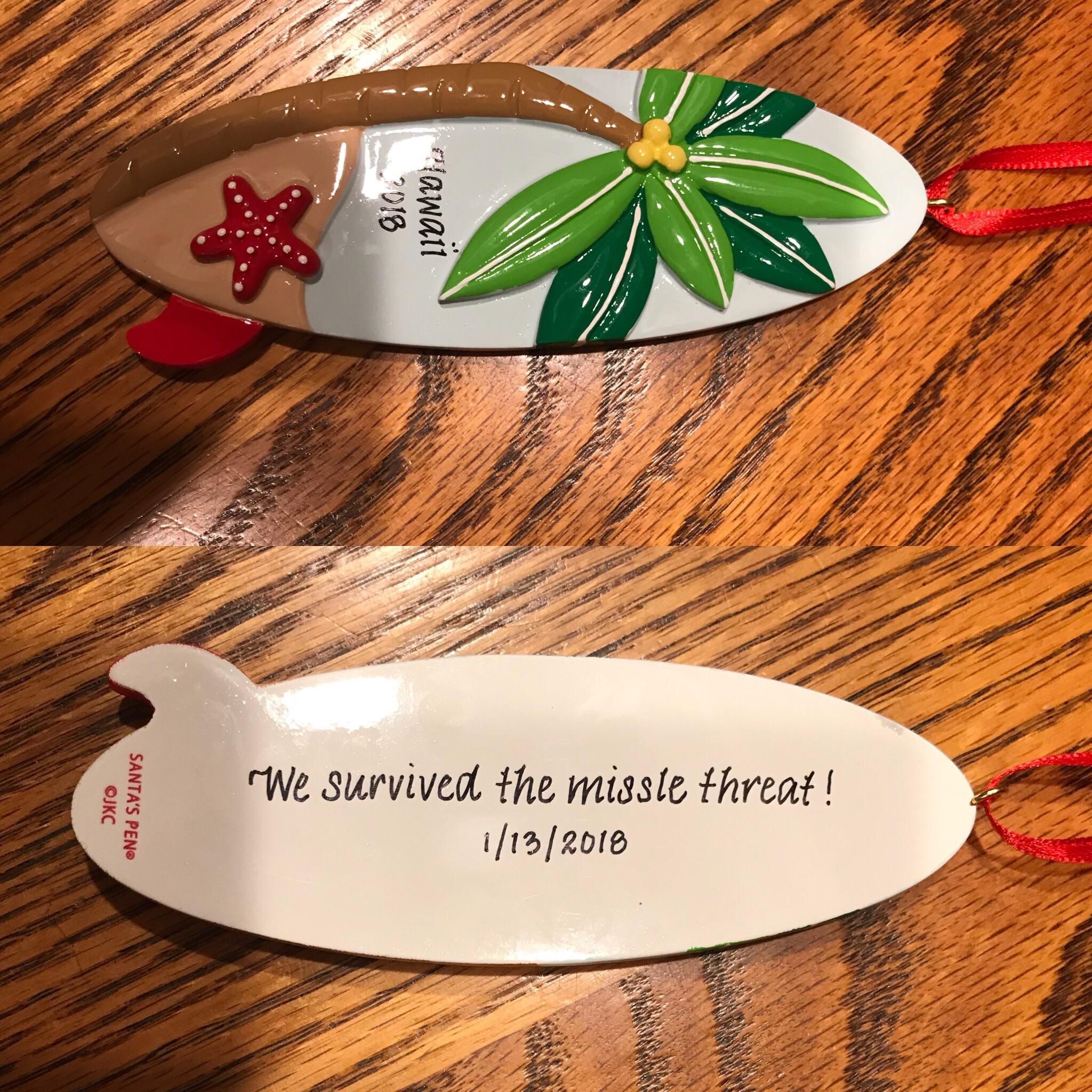Picked my parents up at the airport last night after a vacation in Hawaii. They bought a new Christmas ornament for their trip.