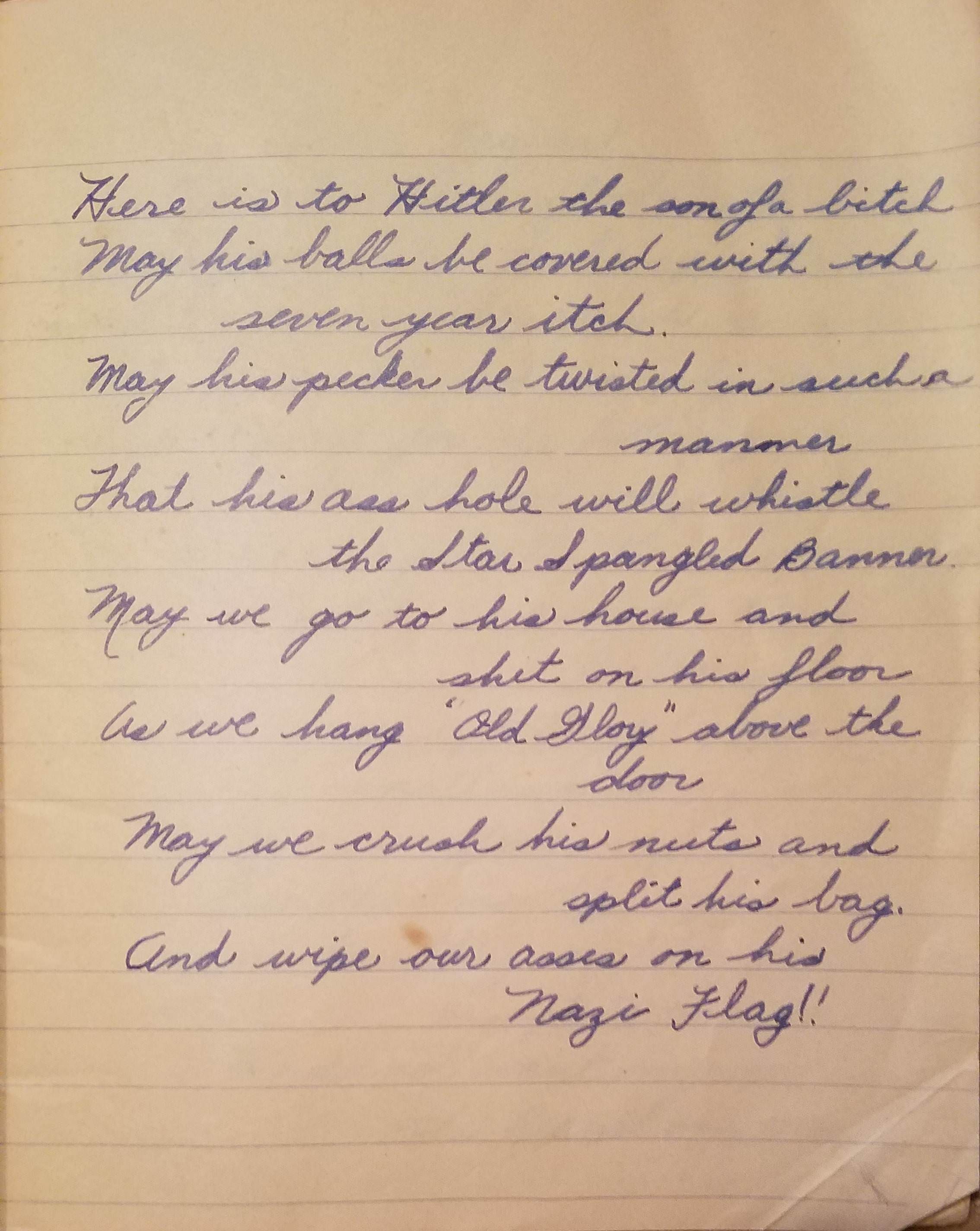 Was going through my great-grandmother-in-law's things and found this gem in her husband's journal: