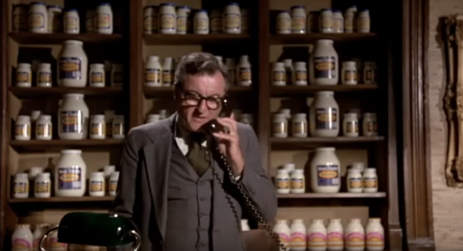 In Airplane! the movie, just noticed that the doctor calling from the Mayo clinic has hundreds of jars of mayonaise behind his desk.