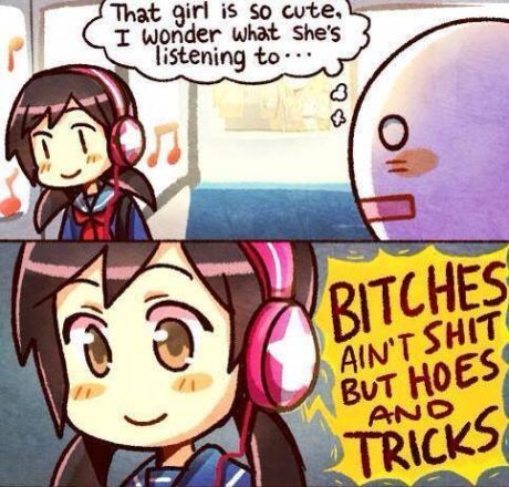 What is she listening to?