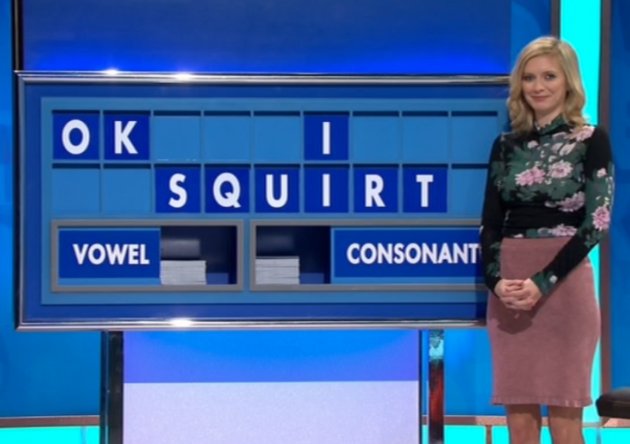 Rachel Riley struggling to contain a chuckle on yesterday's show after this was spelled out.