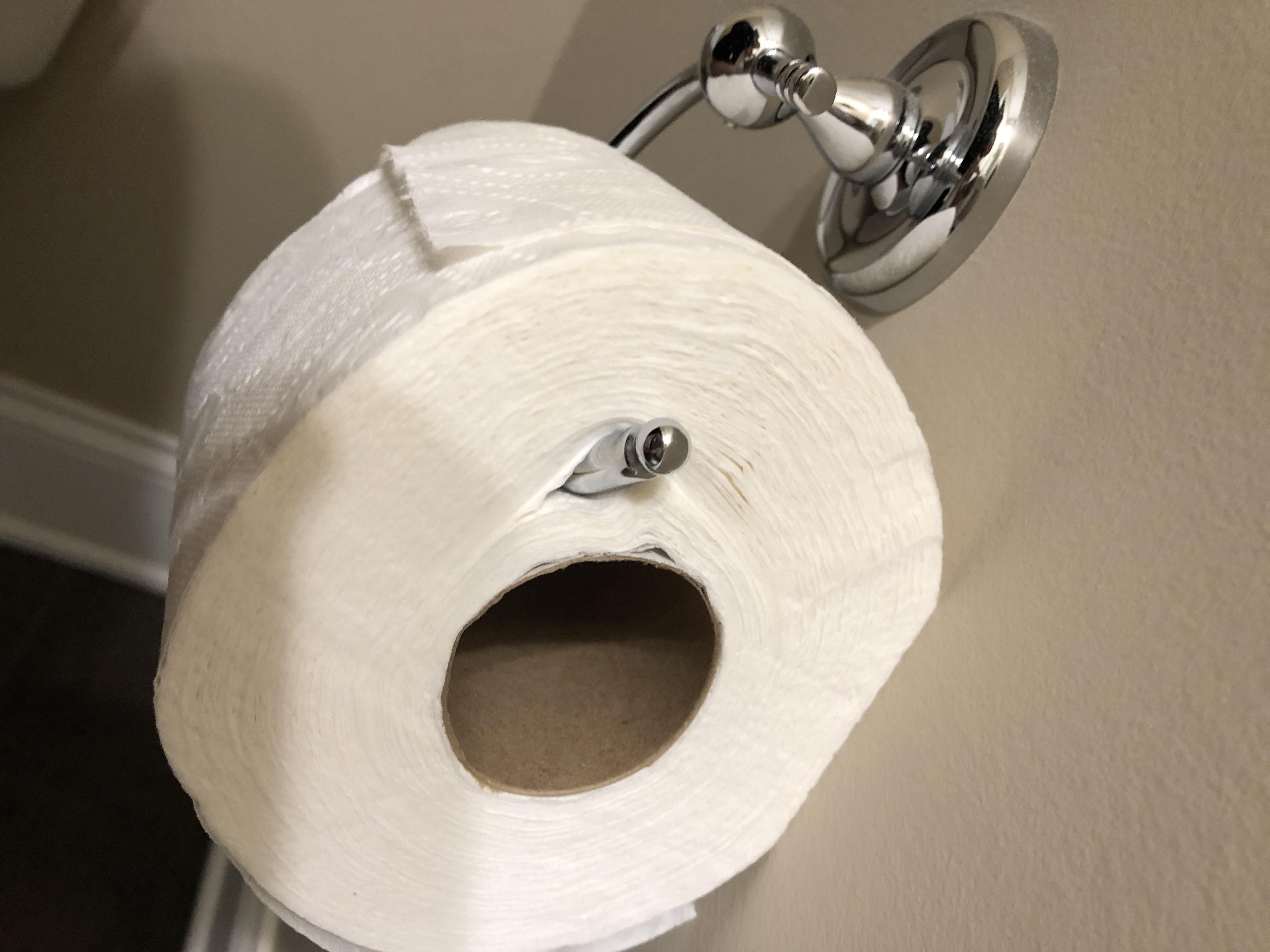 My husband always forgets to put a new roll of toilet paper on. Today he didn’t forget