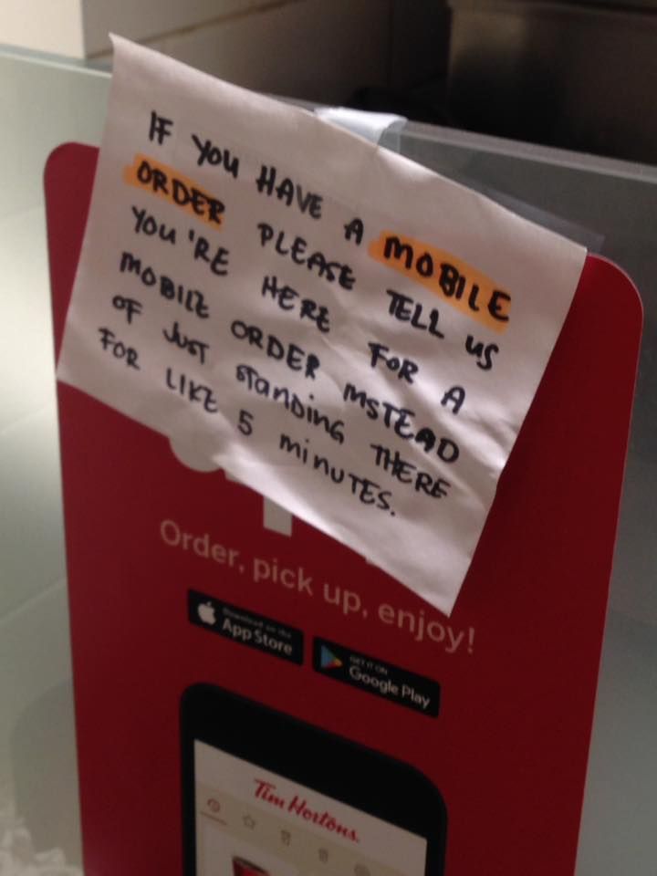This handwritten sign posted at Tim Hortons, in Vancouver