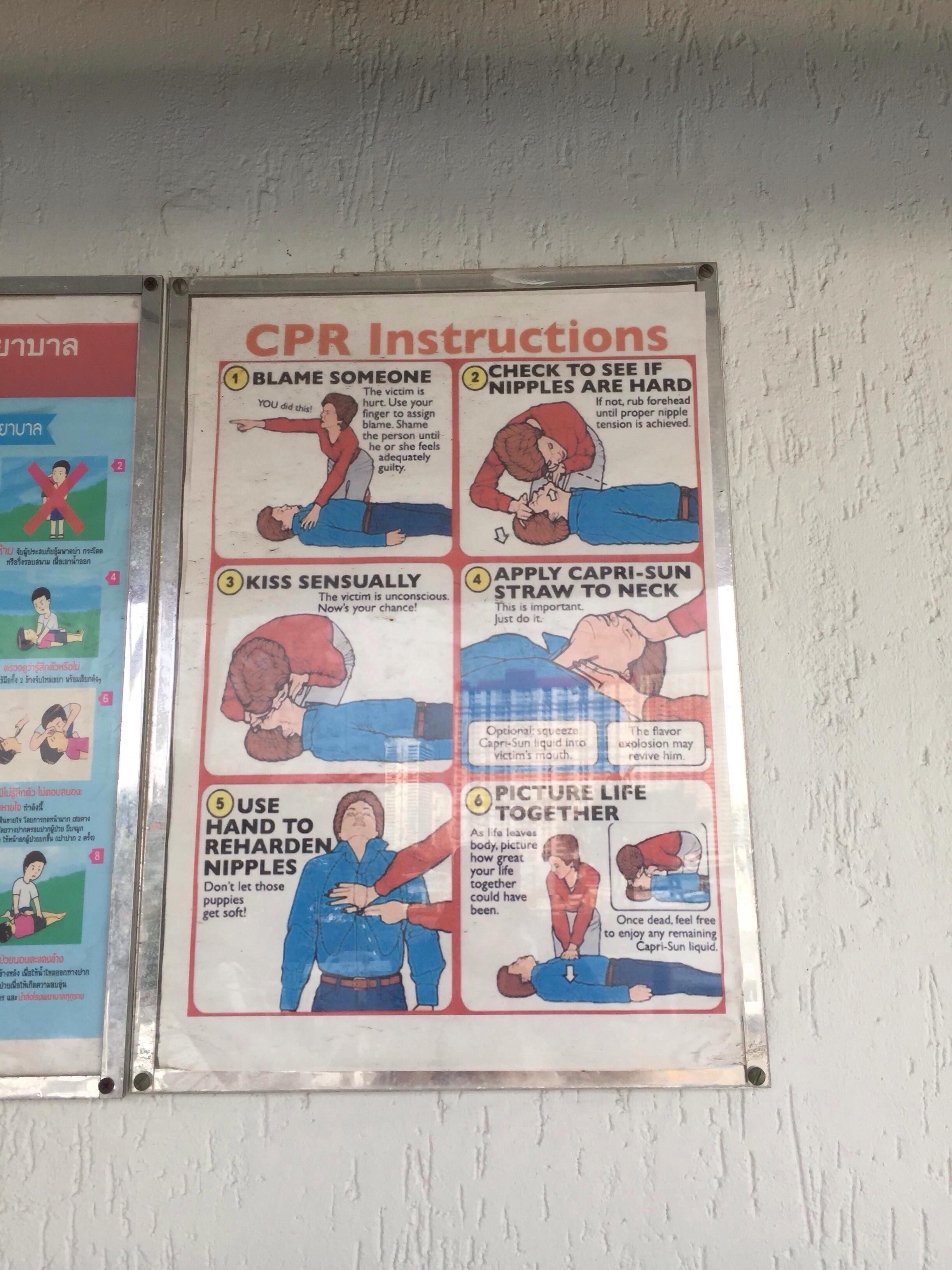 Thailand trolled again. CPR Instructions next to the hotel pool. They haven't the slightest clue...