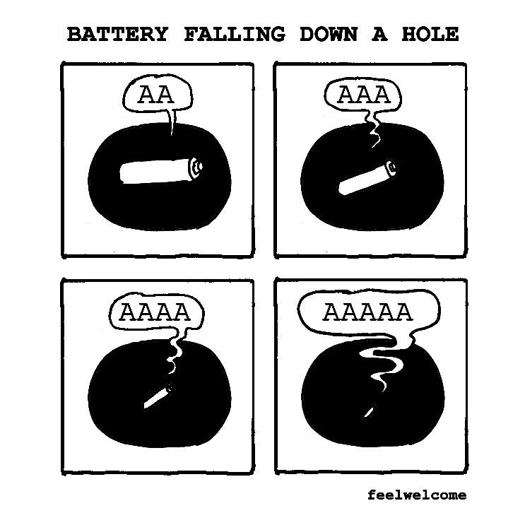 Battery falling down a hole