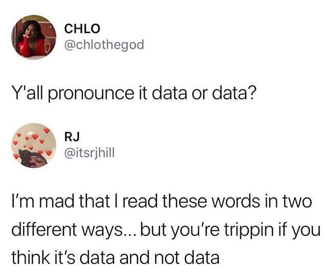 It’s pronounced data.