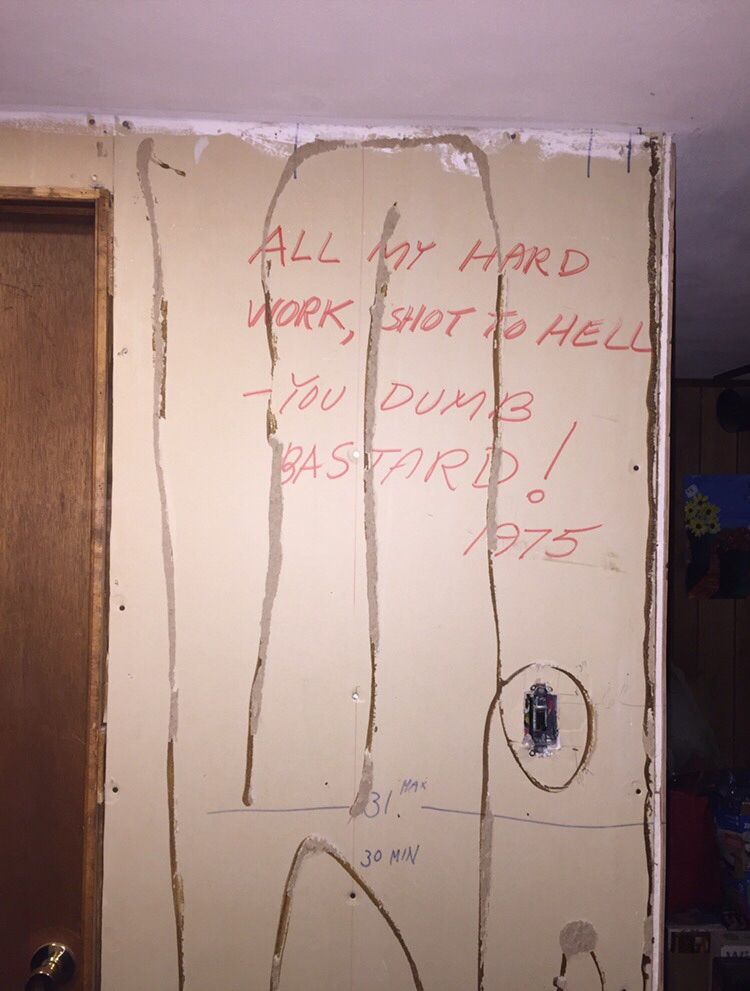 Remodeling my Grandfather's basement and found this... he's still yelling at us from the grave.