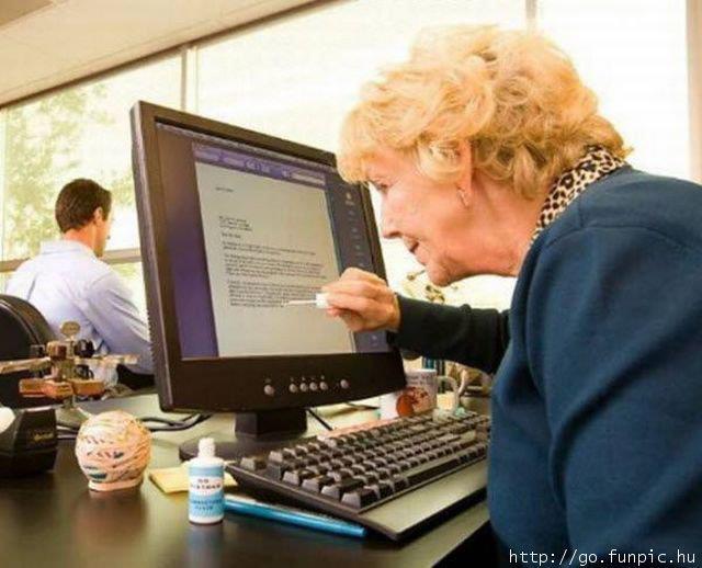 An old and blonde woman. bad combination