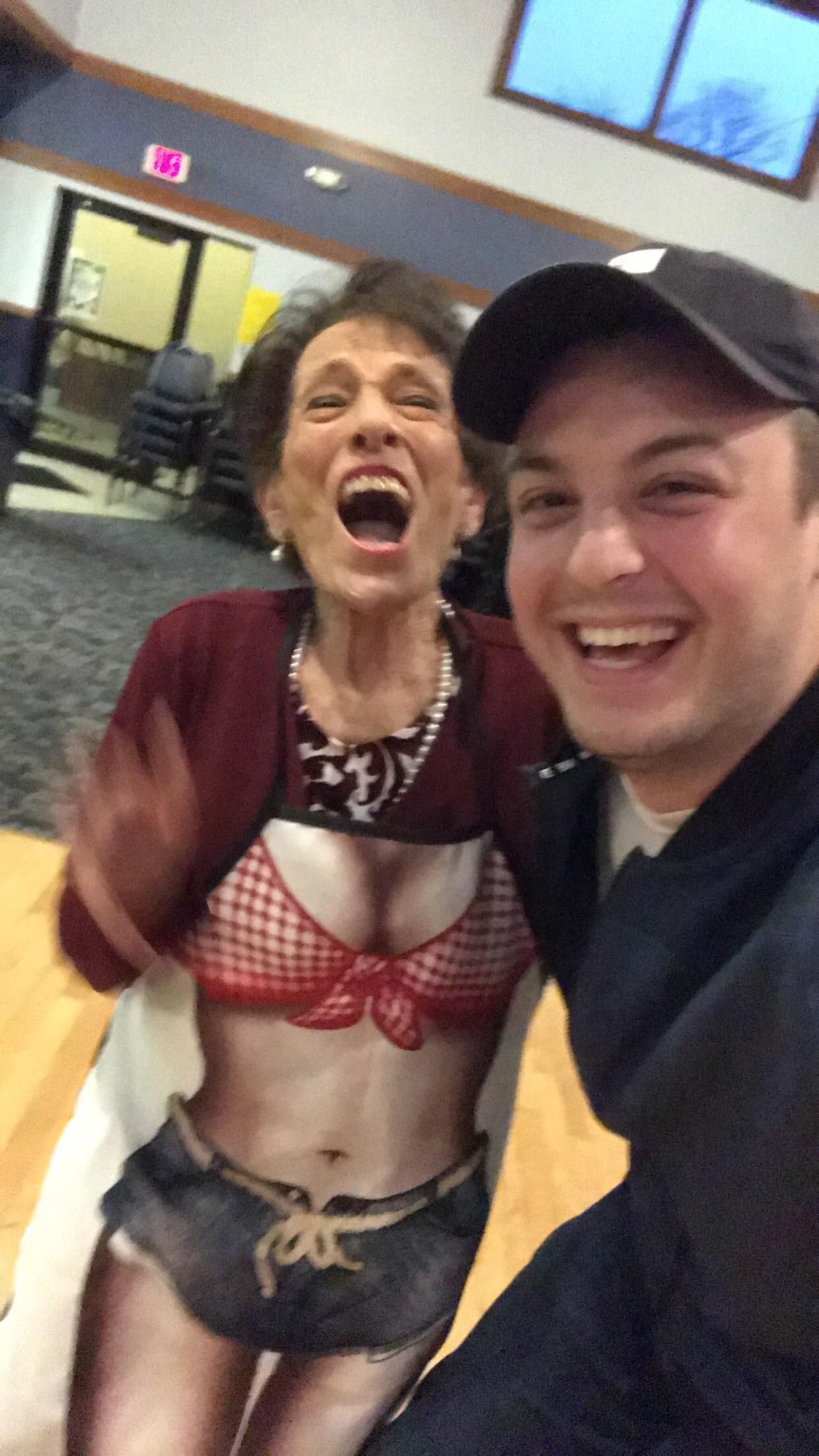 got my gram a new apron for her 90th birthday. this is the moment she realized what was on it