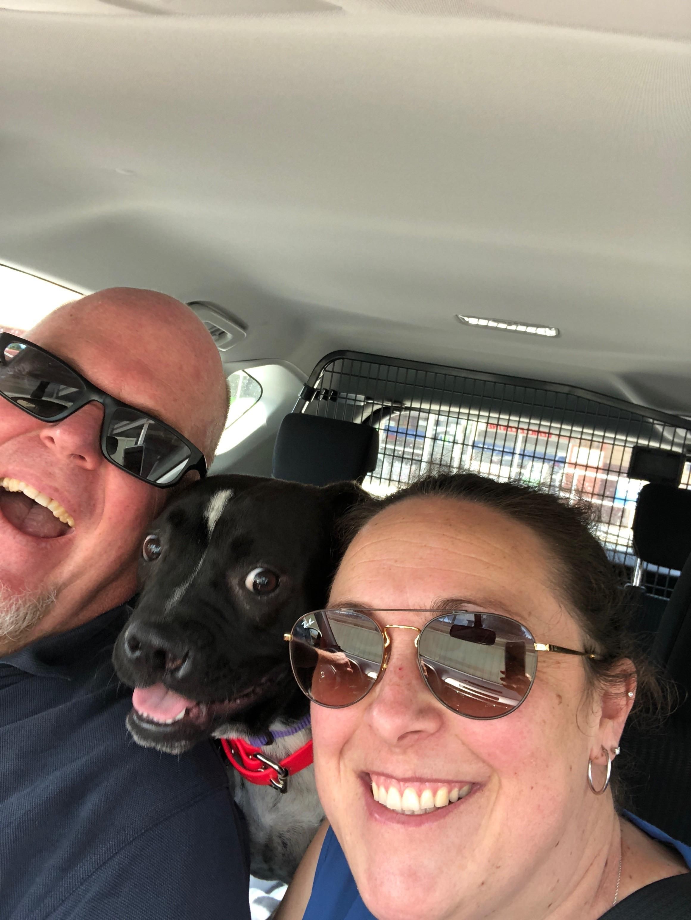 Leaving the shelter with our new family member. Super happy family selfie.
