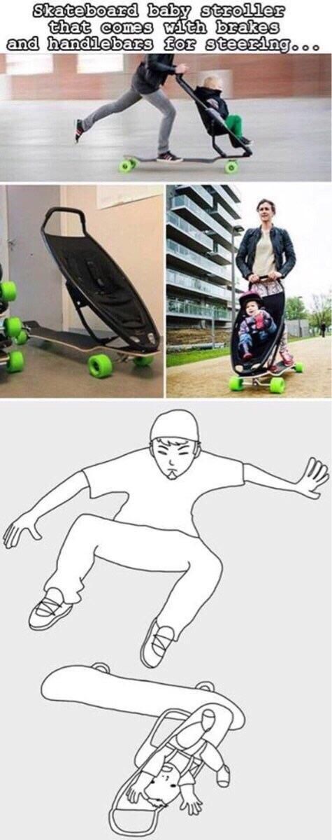 Skateboard baby stroller.