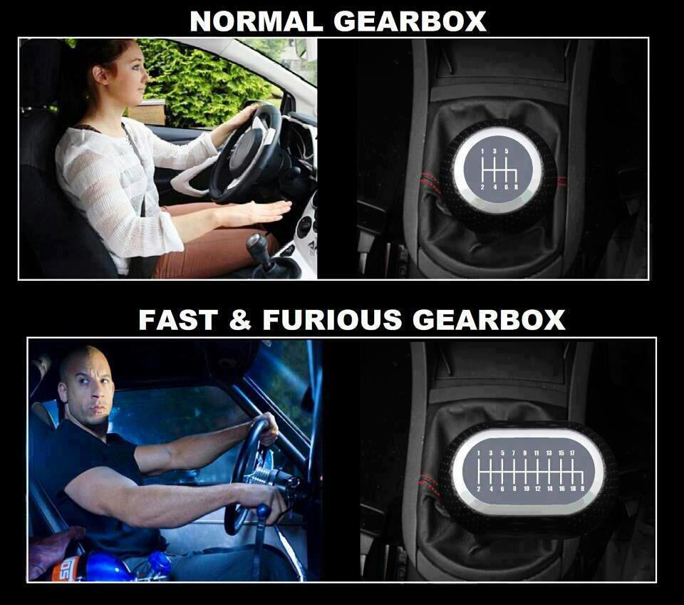 Normal gearbox vs. Fast and Furious gearbox
