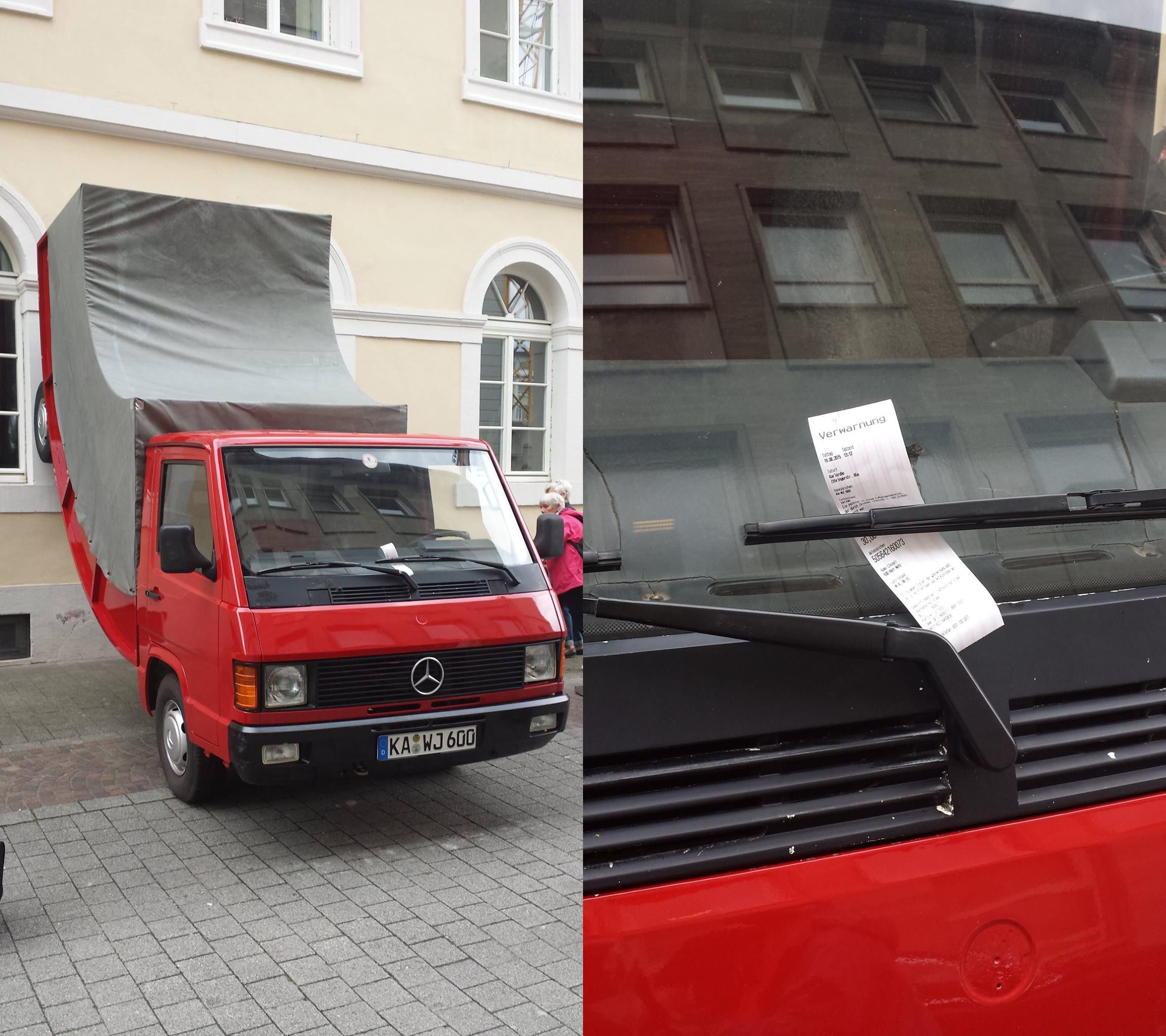 German city of Karlsruhe just issued a parking ticket to Austrian artist Erwin Wurm for one of his bent car sculptures.