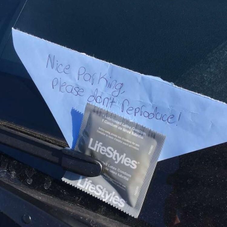 Some guy took up 3 parking spots so my friend left him a little note...
