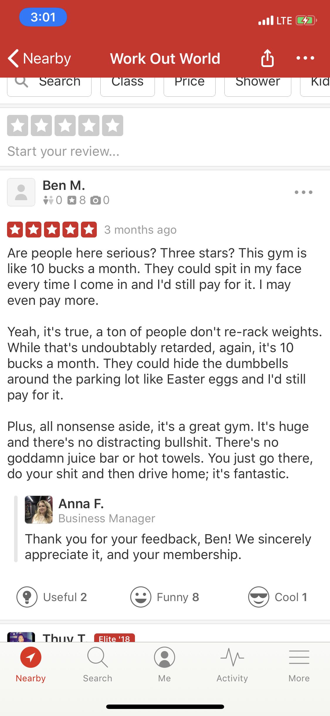 Gym review. I’m sold.