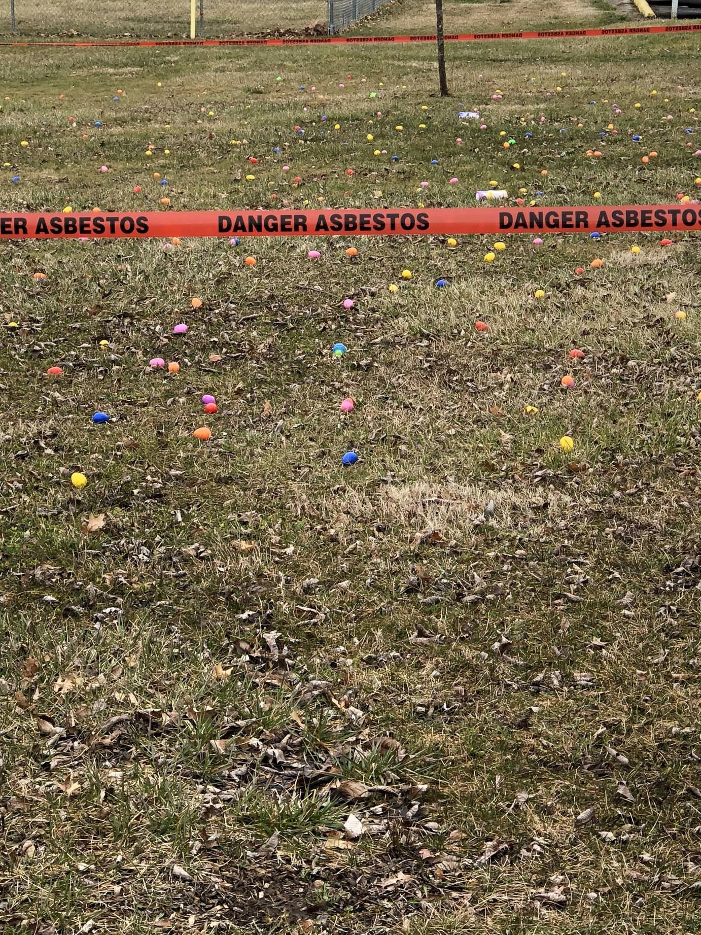 This is the tape our town used for the Easter egg hunt..