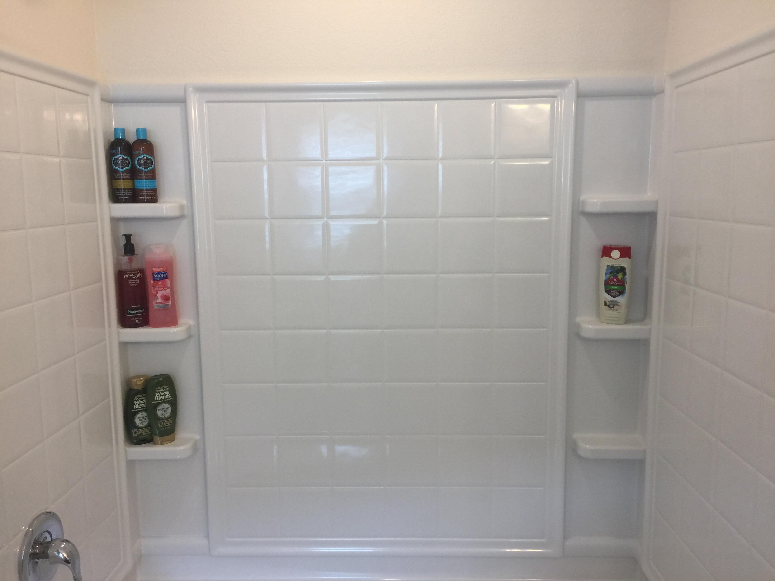 My girlfriend and I just bought a home. We’re unpacking. Her side of the shower vs. mine.