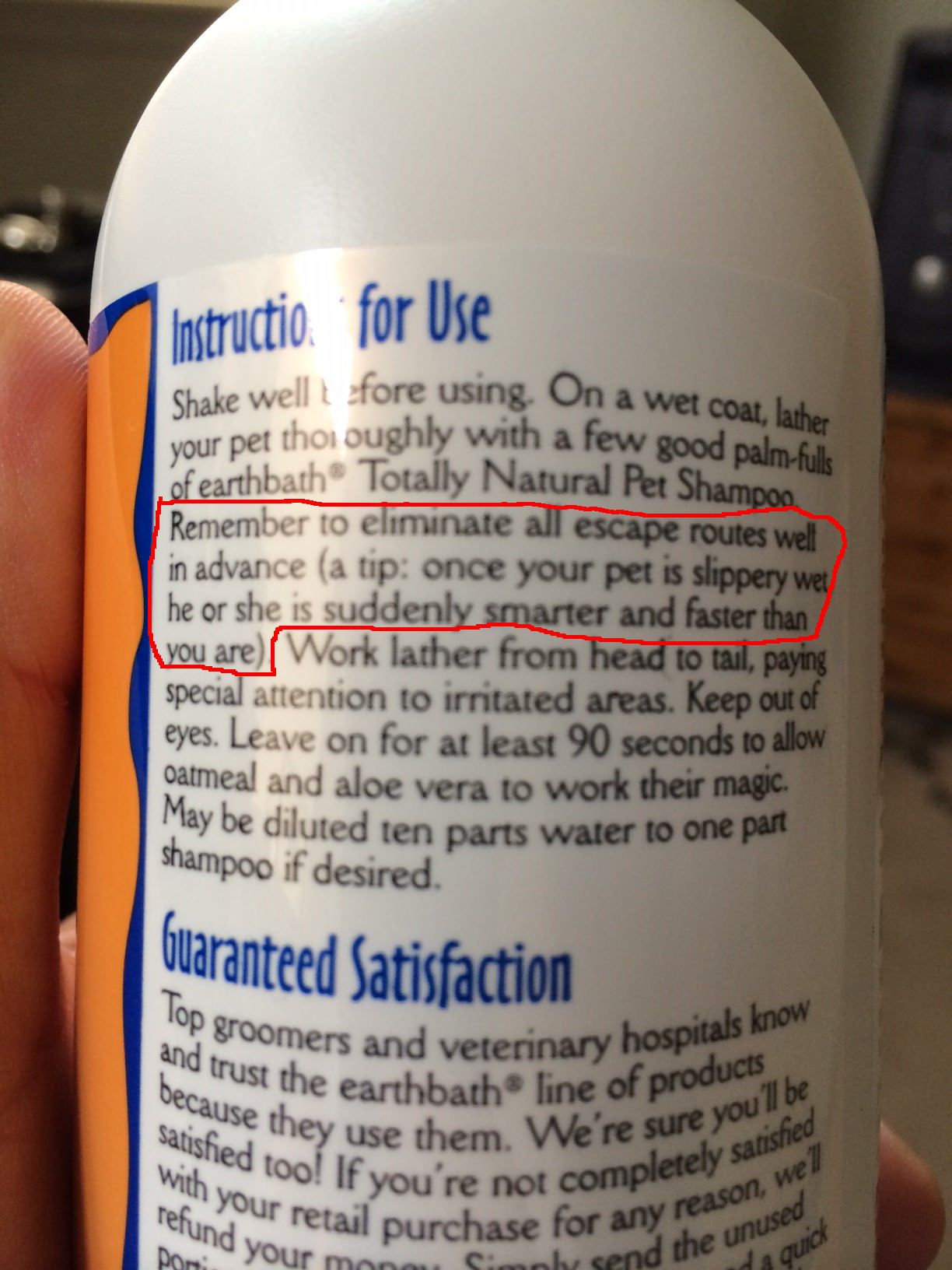 The instructions for this new dog shampoo