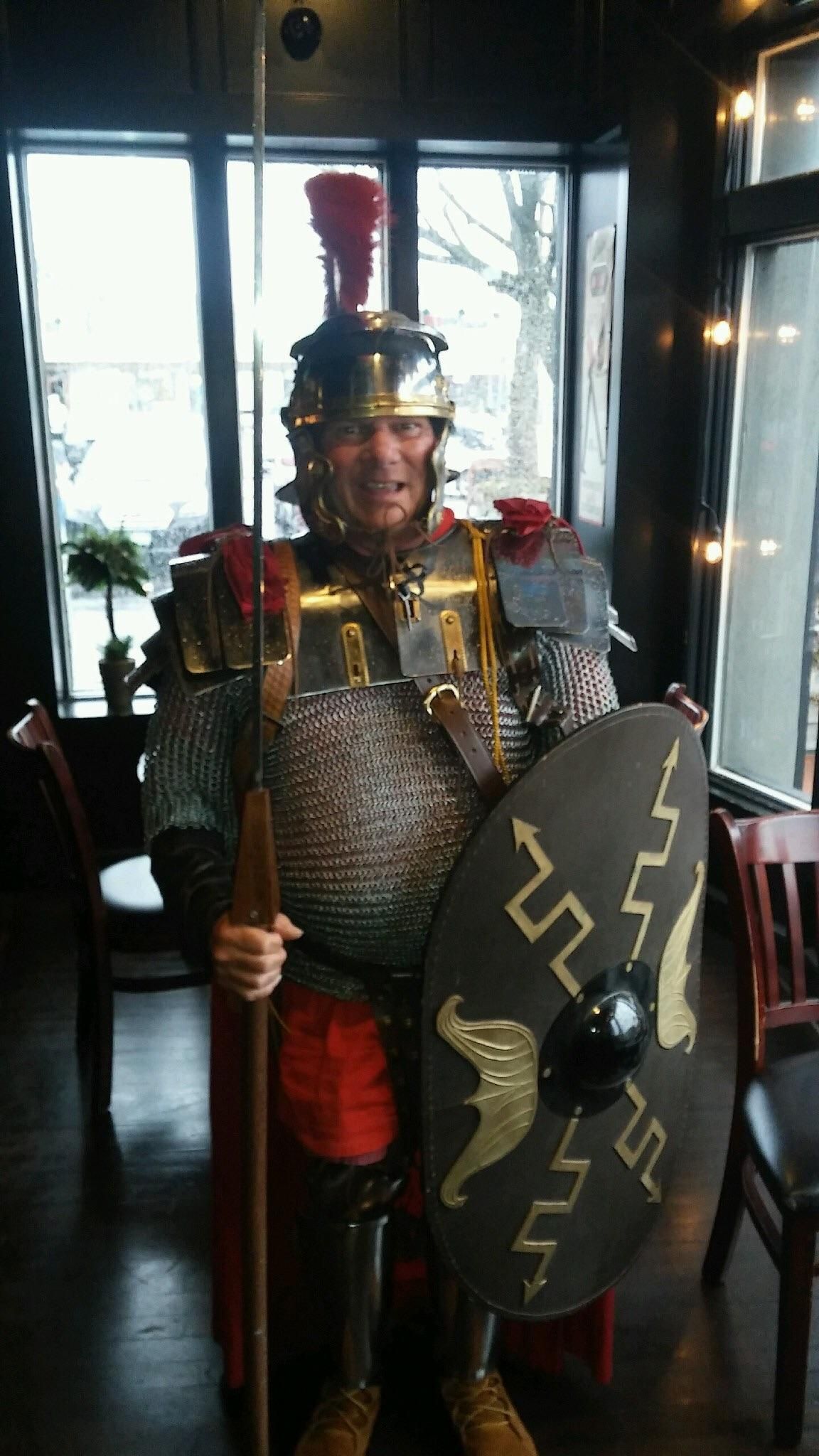 Every year on good Friday this man comes into our Bar dressed up as a Roman soldier
