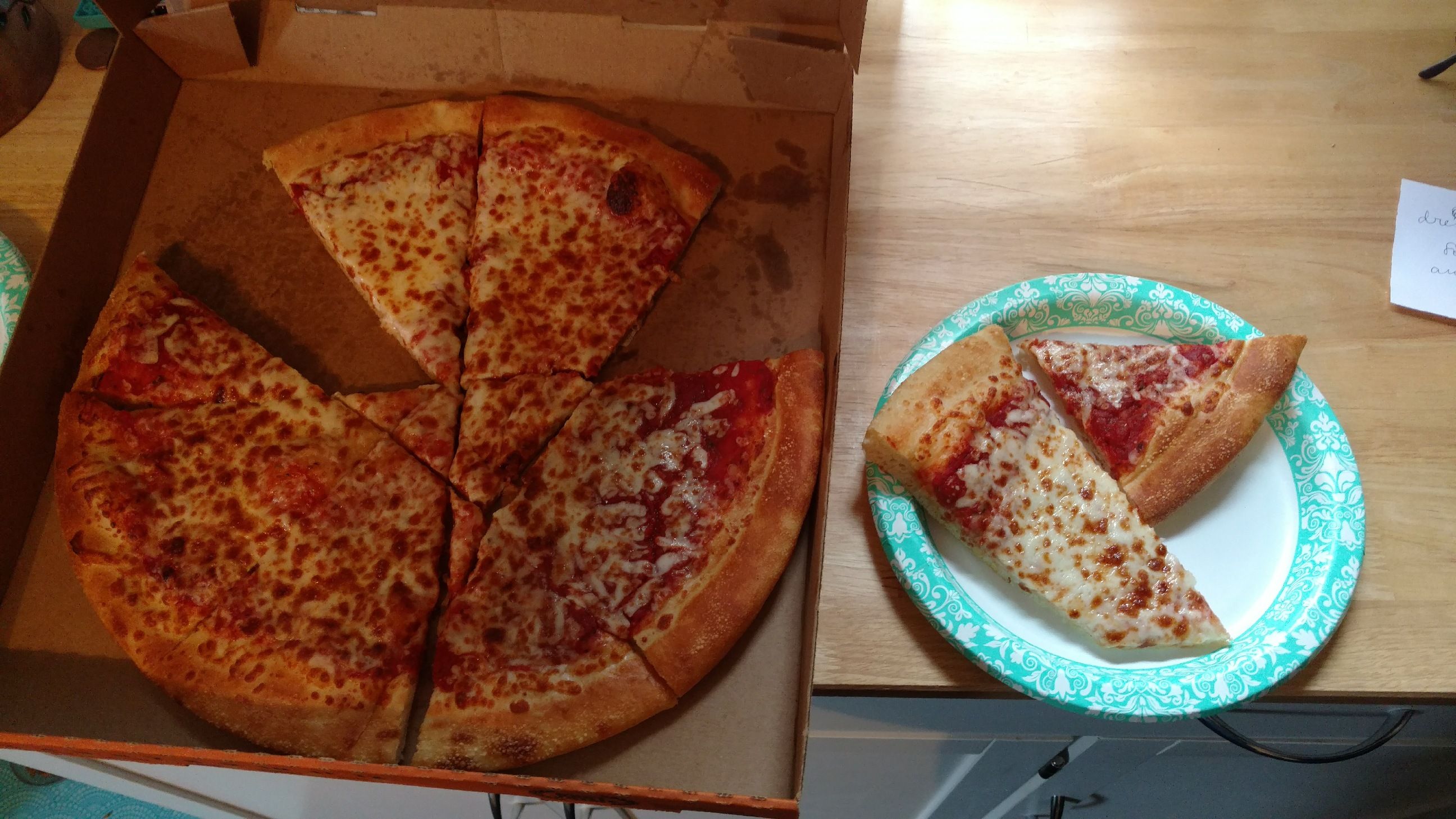 Can't tell if the slicer at Little Ceasar's is experimenting with some post modern styles, trying to summon a pizza demon, or just celebrating 4/20 a bit early.