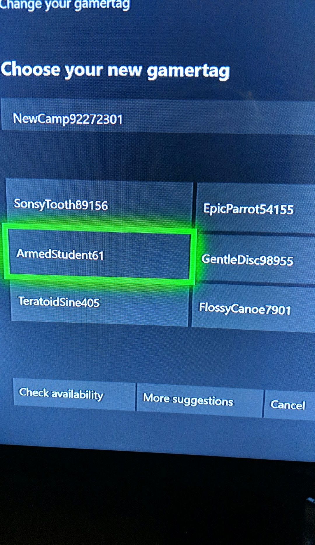 My Xbox trying to suggest gamertags...