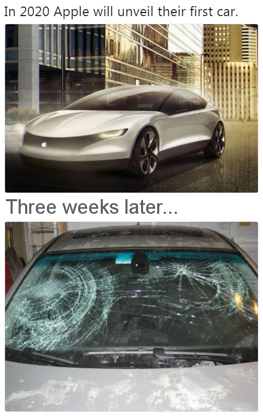 Apple Car, three weeks after it gets unveiled.