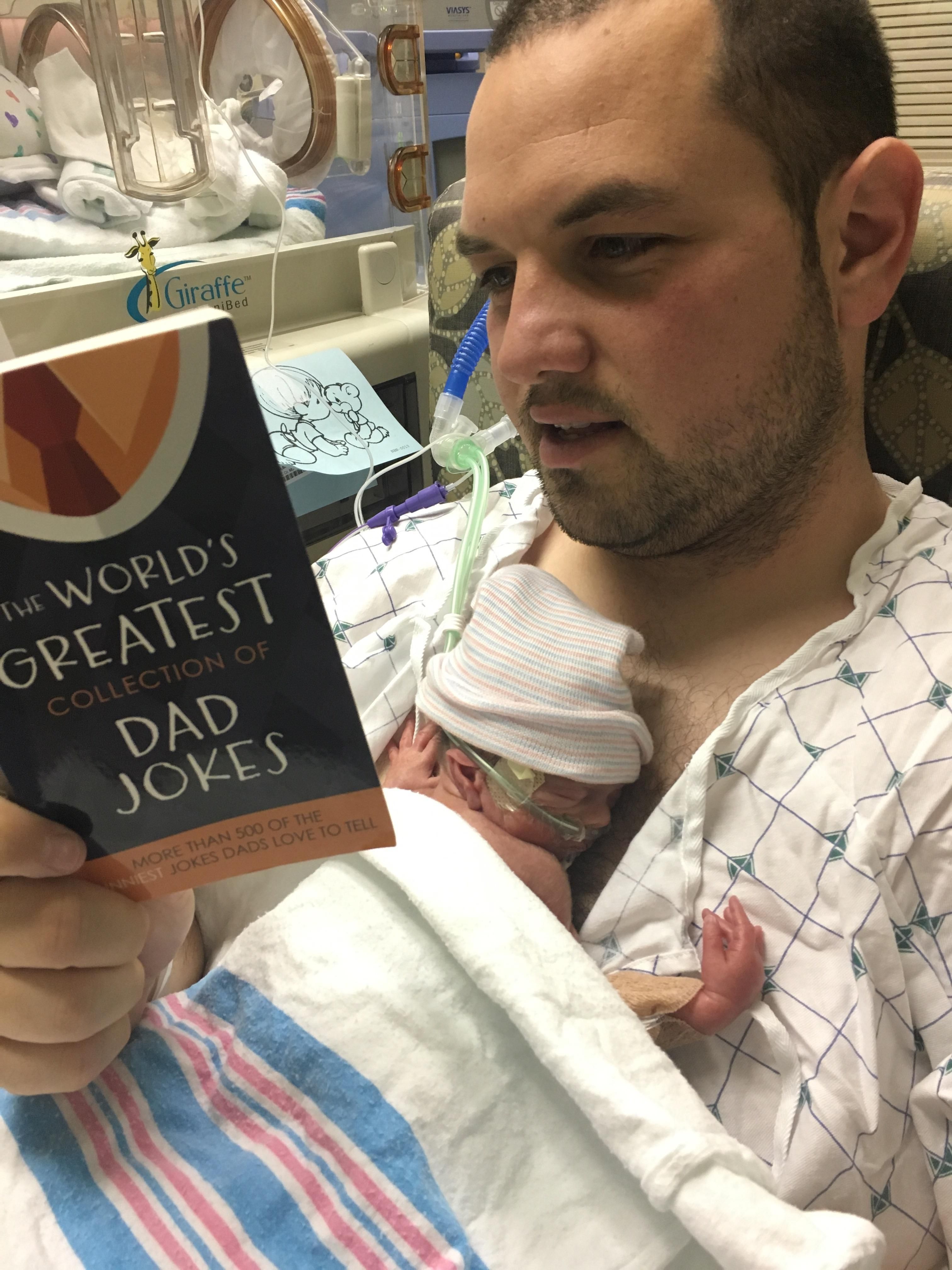 My son is 7 days old and in the NICU. I got to hold him and read to him for the first time. You can almost hear the “Ugh. Dad. Stopppp”