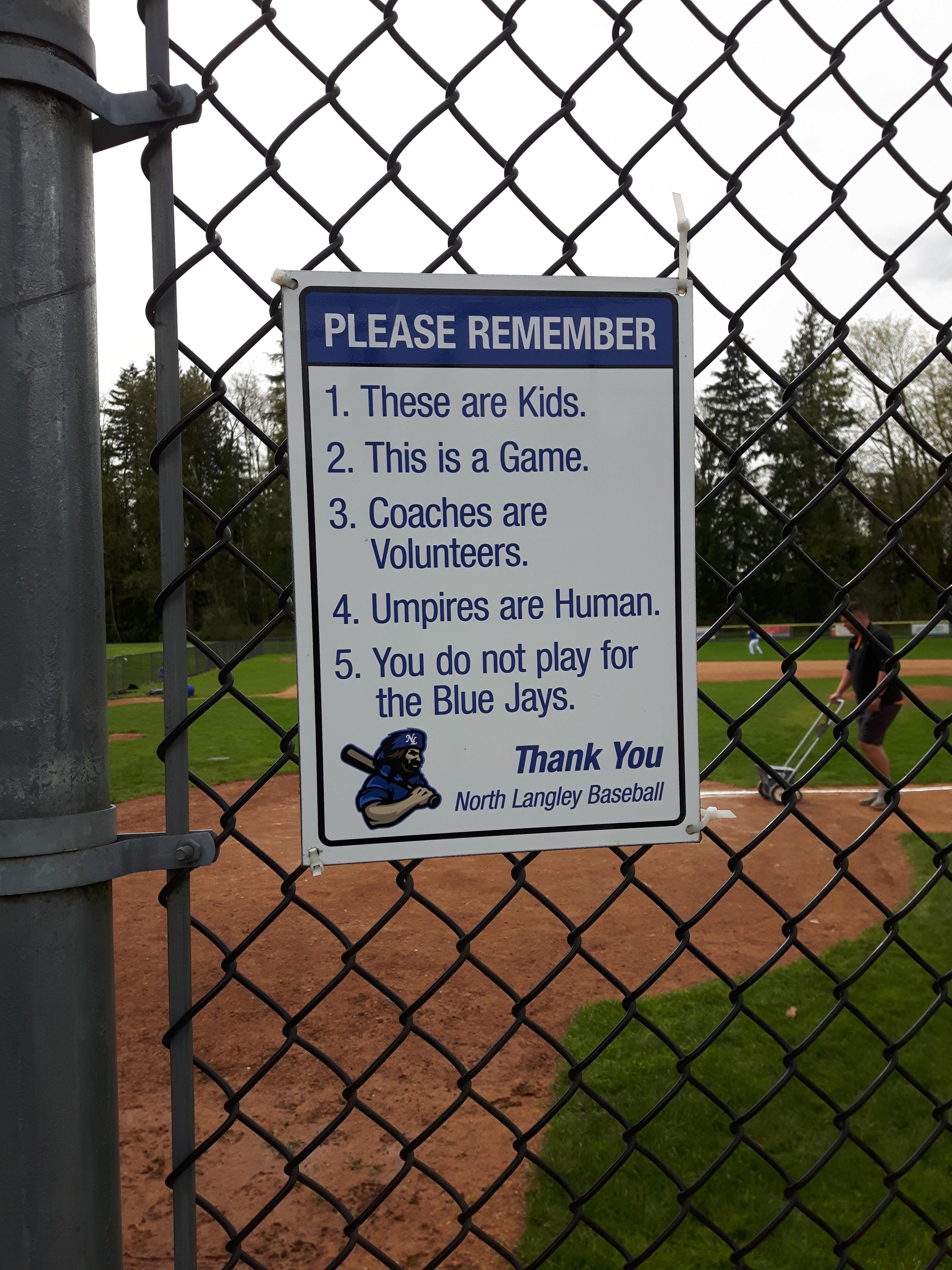Sign at local baseball diamond