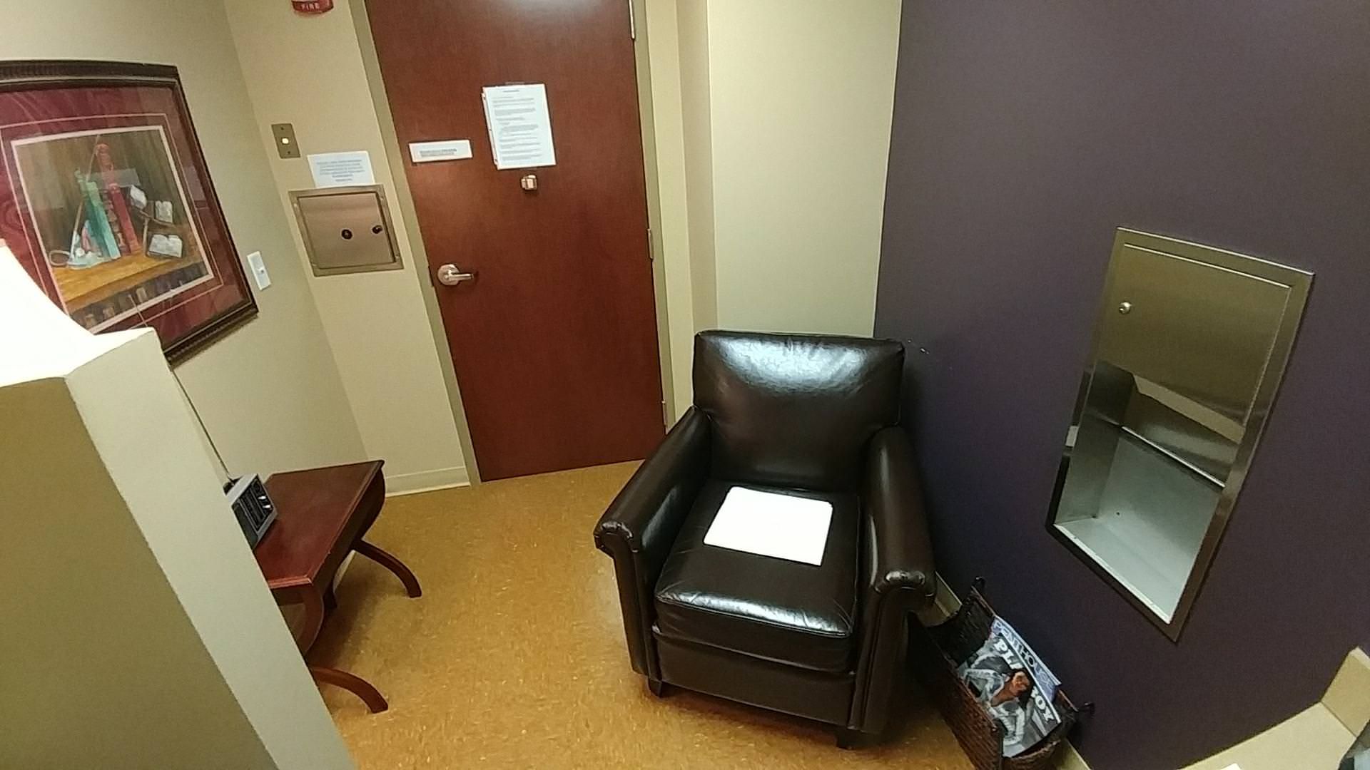 My wife and I are doing fertility treatments. Today I had to provide a sperm sample. Here's the super erotic not awkward room where you jack off into a cup with your name on it.