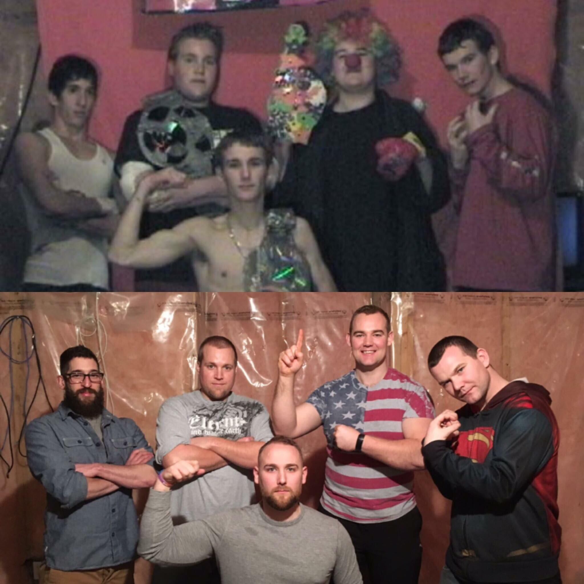 My brothers and I recreated a photo we took 16 years ago. We had our own BASEMENT WRESTLING league