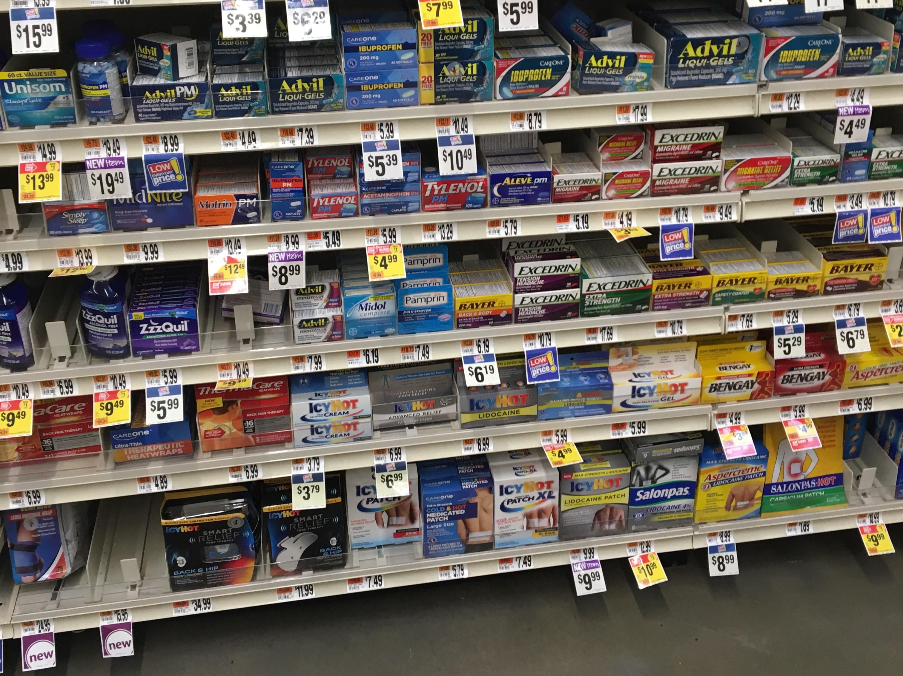 The person who decided to stock back pain relief on the bottom shelf is either an idiot or diabolical.